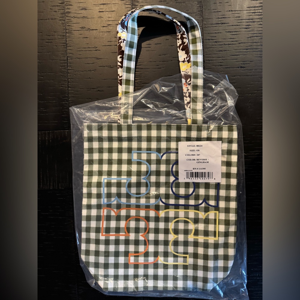 Tory Burch Green Checkered Tote